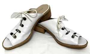 Women's Hunt Club Heeled Slip on Leather Sandals 90's White size 6.5 M - Picture 1 of 9