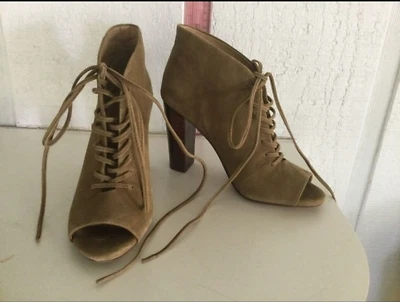 Великолепный Janessa тонкий кожаный ботинок размер 8 с открытым носком шнурует вверх каблук обуви женщин - Изображение 1 из 4