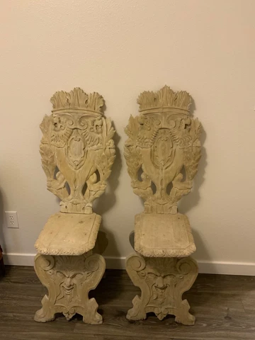 Antique Hall Chairs with Armorial Cartouche Back-A Pair Cover