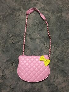 Hello kitty outline pink quilted faux leather shoulder bag with yellow bow, new