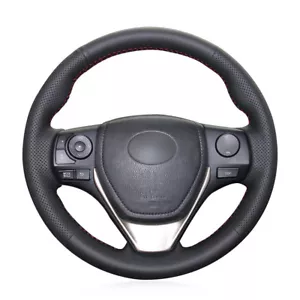 For Toyota RAV4 2013-17 hand-sewn steering wheel cover black artificial leather - Picture 1 of 10