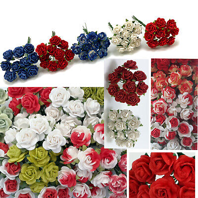 1.5cm Christmas Red Shade Paper Flower Open Roses Wedding Headpiece Craft R8 • 9.19€
