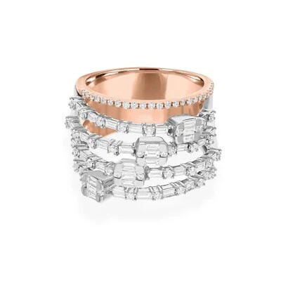 1.25 Ct Two Tone Gold Baguette Lab Grown CVD Diamond Ring 18k White/Rose Gold - Image 1 of 4