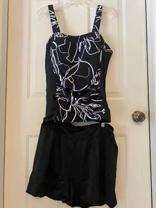 DENIM & CO Beach Tankini & Short Set BLACK sz 18W - Picture 1 of 8