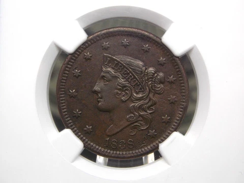 1838 Coronet Head Large Cent 1c NGC AU50 BN #005 East Coast Coin  & Collectables Cover