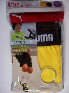 Puma Underwear Underpants 2pk Tagless Boxer Briefs Boys Yellow Black NIP - Picture 1 of 3