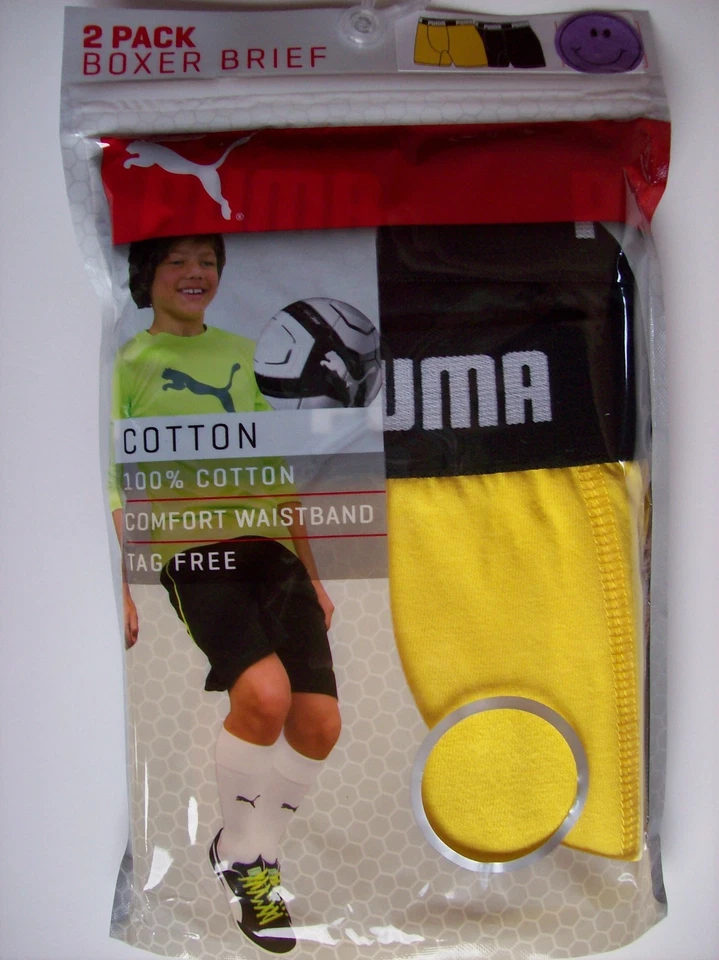 Puma Ropa Interior Calzoncillos 2pk Calzoncillos Boxer Sin Etiquetas Niños Amarillo Negro Nuevo en Paquete Foto 1 de 3