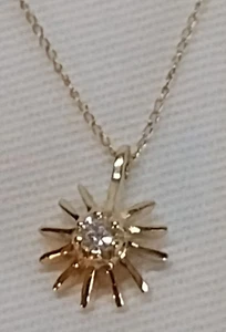 Grade G/H .15 Diamond Solitaire Sunburst Setting Open-link 14kt Chain - Picture 1 of 19