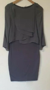 Mint Velvet Chiffon Floaty Layered Stretch Bodycon Zip Down Grey Dress Size 8 - Picture 1 of 4