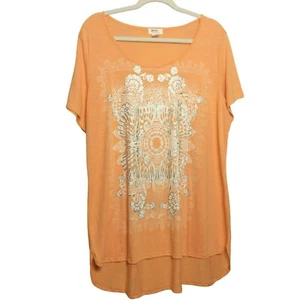 Blusa Top Boho Fluida Madison & Berkeley Para Mujer 2X Naranja Manga Corta Gráfico - Imagen 1 de 8