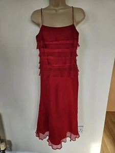 MONSOON Red 100% Silk Chiffon Rara RUFFLE Layered SLIP DRESS UK 10 Occasion Wear - Picture 1 of 22