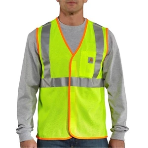 Carhartt Men's High-Visibility Mesh Class 2 Vest Brite Lime Green Multiple Sizes - Picture 1 of 2