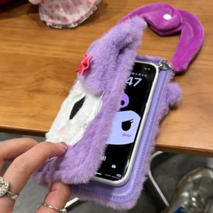 Cute Kuromi Plush Fuzzy Phone Folio Case Purple Cover w/Hand Strap For iPhone - Picture 1 of 6