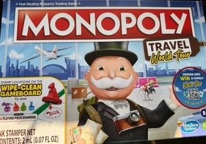 Monopoly Travel World Tour Fast Dealing Stamp Wipeclean Board Game NEW FREE P&P - Picture 1 of 1