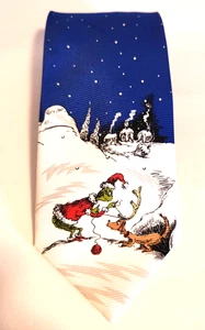 Santa Grinch & Max Necktie Blue Dr Seuss Christmas - Picture 1 of 1