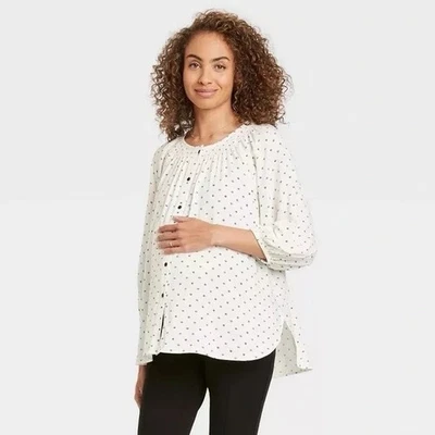 The Nines by Hatch Top Cream Black Floral Maternity XS Extra Small - Image 1 of 4