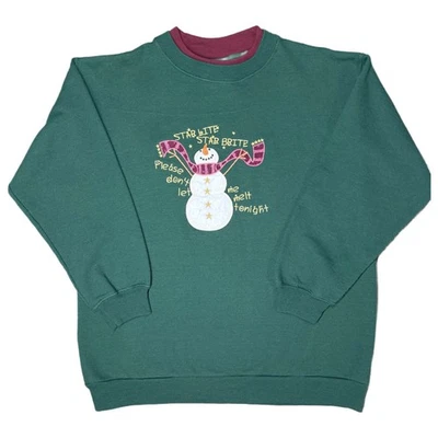 Moletom de Natal estilo vintage boneco de neve bordado verde feminino M aconchegante - Imagem 1 de 4