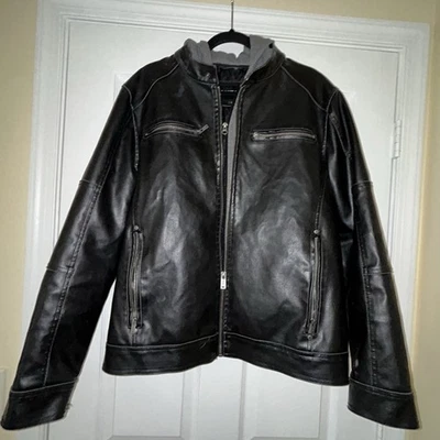 Guess Faux Leather Zipper Front Hooded Moto Jacket  Size L - Image 1 of 4