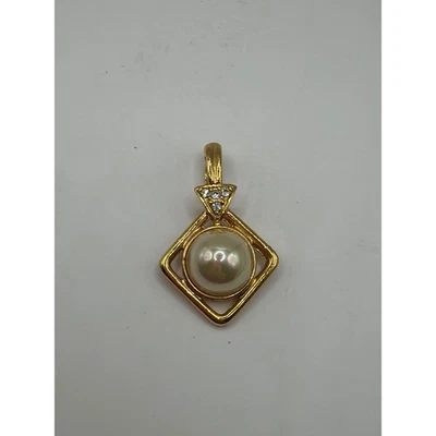 Colgante vintage de diamantes y perlas de imitación romanas de los años 80 tono dorado 1,5" Foto 1 de 4
