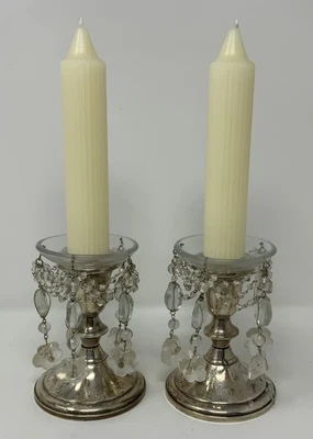 Vintage Glass Bobeche Pair with Glass Prisms & Beads - Image 1 of 4