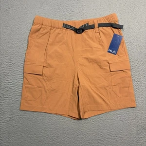 Huk Creekbed Cargo Shorts Mens Medium Orange Lightweight Stretch Belted Fishing - Picture 1 of 7