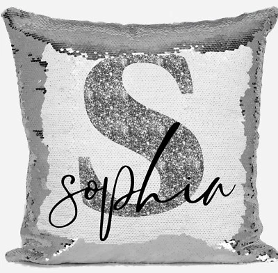 Personalised Glitter Any Name Magic Reveal Silver Sequin Cushion Cover Gift 3 - Image 1 of 4