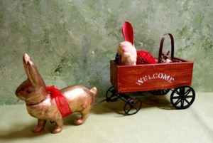 German Easter Bunny Rabbit Candy Container Pulls Welcome Wagon - Germany - Picture 1 of 6