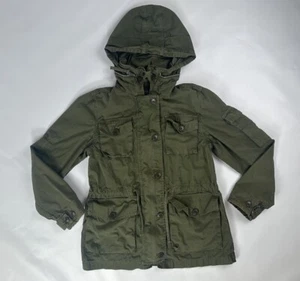 J Crew Jacket Women Medium Full Zip Hood Tie Waist Green Utiltity Military - Picture 1 of 12