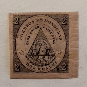 1870's HONDURAS MINT MH 2 REAL STAMP COAT OF ARMS UNUSED - Picture 1 of 2