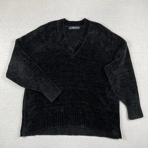 Zara Knit Sweater Womens Small Black Oversized Cozy Soft V Neck Pullover Work - Picture 1 of 13