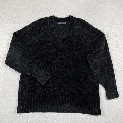Suéter Zara Tejido Para Mujer Pequeño Negro De Gran Tamaño Acogedor Suave Cuello en V Pullover Trabajo Foto 1 de 4