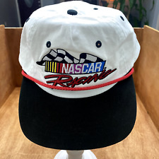 Nascar Racing Cap Hat Red Rope StrapBack Logo Flag White Black Retro Trucker
