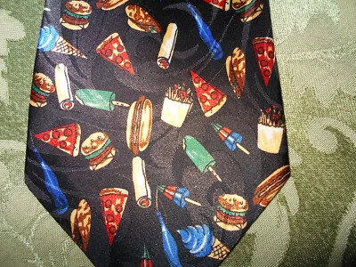 Rogers ROPA DE CUELLO NEGRO/ROJO/AMARILLO HOT DOG Pizza Fries Popcicles corbata de diseñador Foto 1 de 4