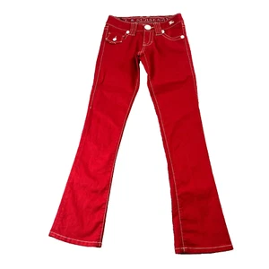 Pantalones de mezclilla Burrberry London para mujer 24 32 ajustados corte bota tiro bajo solapa roja costura Pkt - Imagen 1 de 12