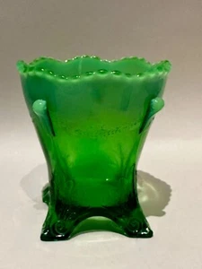 Jarrón cuchara opalescente verde antiguo Jefferson Swag con soportes c. 1903 - Imagen 1 de 5