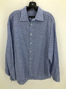 Andrisen Morton Shirt Mens Blue Floral Stripe Long Sleeve Button Up Made in Ital - Picture 1 of 7