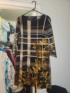 Liz Claiborne Woman Plus Black Dress Autumn Brown Colors & Leaves SZ 18 - Picture 1 of 4