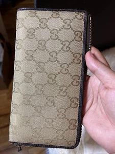 AUTH. GUCCI GG Monogram Canvas Long Zippy Zip Around Brown beige - Picture 1 of 12