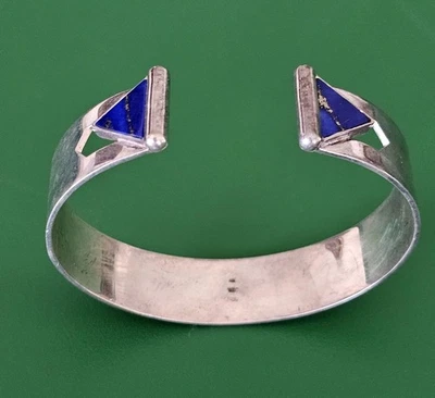 HV 925 Sterling Silver Lapis Lazily Modern / Modernist Design Cuff Bracelet - Image 1 of 4