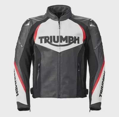 Chaqueta de cuero para motocicleta Triumph Racing: logotipo bordado, estilo motociclista Foto 1 de 4
