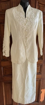 VTg. Traje de novia Jessica McClintock pequeño cottagecore boda marfil jacquard Foto 1 de 4