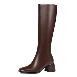 Knee High Boots for Women 70s Boots with Chunky Heel, Square Toe Tall Boots - Picture 1 of 7