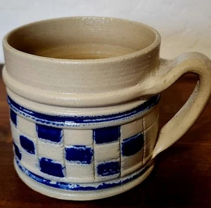 Vintage Williamsburg Cobalt Blue Checkerboard Salt Glaze Pottery Mug 3.25” USA - Picture 1 of 5