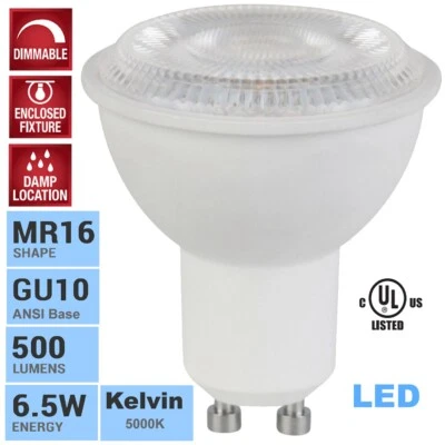 MR16 Lensed LED 6.5 Watt GU10 base Dimmable 25 Deg 50K Natural White SATCO - Image 1 of 4