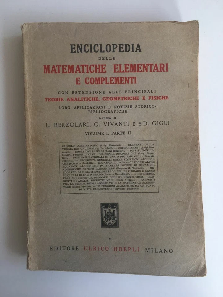 Berzolari - Enciclopedia delle matematiche elementari e complementi - Hoepli  - Immagine 1 di 1