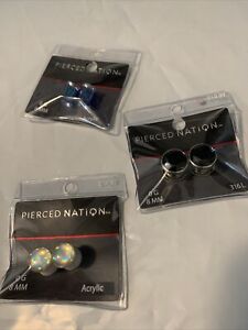 Lot Of 3 Pierced Nation 8mm 0g Gauges NEW  Black White Rainbow A