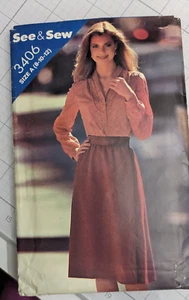 3406 See & Sew SEWING Pattern UNCUT Sz Misses 8-12 long-sleeve top blouse skirt - Picture 1 of 2