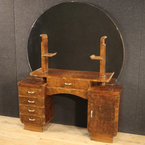 Dressing table commode mirror 20th century walnut wood antique style sideboard Cover