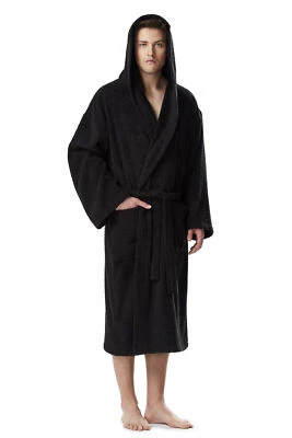 Men's Hooded Mid Calf Length Turkish Cotton Spa Bathrobe Towel Robe - Image 1 of 4