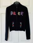 Acrylic Zipper Black Sweater with Jeweled Rhinestone Cross Size S